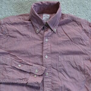 Brooks Brothers 346 Button Down Shirt Mens 15.5 4/5 Red White Stripe Excellent